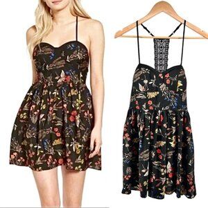 American Rag Bustier Bodice Dress Medium Crochet Racerback Black Fall Floral